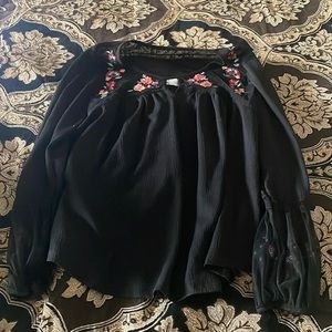 Black long sleeve embroidered shirt
